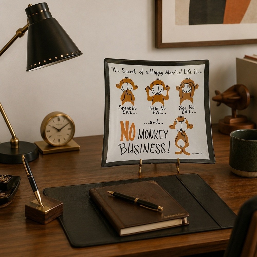 MCM Vintage‎ Campaña Monkey Business Happy Married Life Glass Trinket Dish